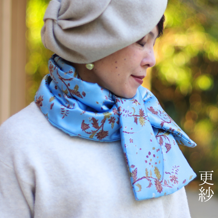 シルク100% 中綿入り シルクマフラー 日本製 可愛い お洒落マフラー 女性マフラー プレゼント 更紗