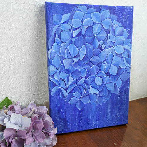 原画】紫陽花のアクリル画/ SM号/ 一点物 絵画 むとうめぐみ