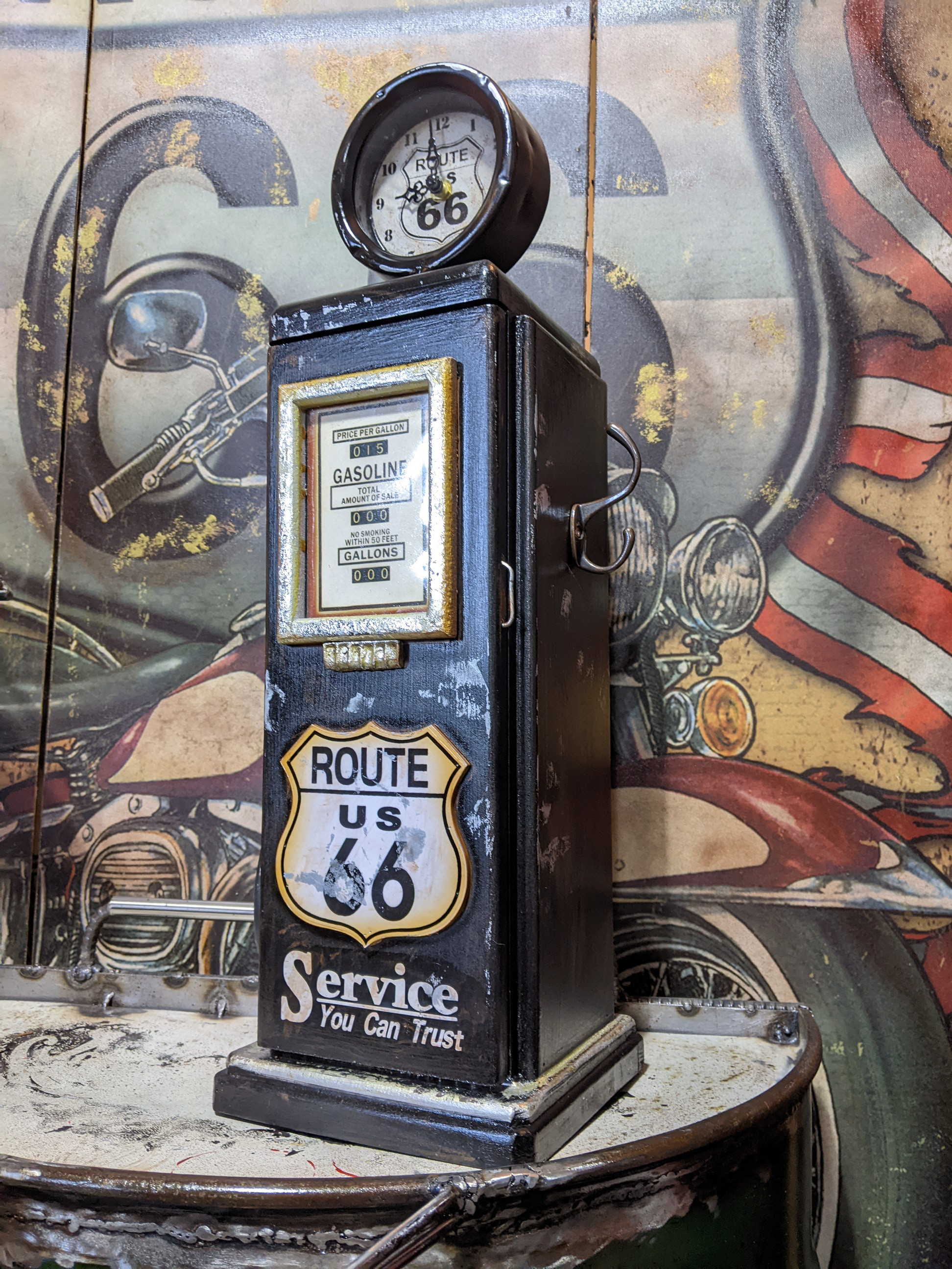 ガレージ雑貨 ガソリンポンプ型 置き時計 クロック & マルチキャビネット ガレージ雑貨 ガソリンポンプ型 置き時計 クロック & マルチ