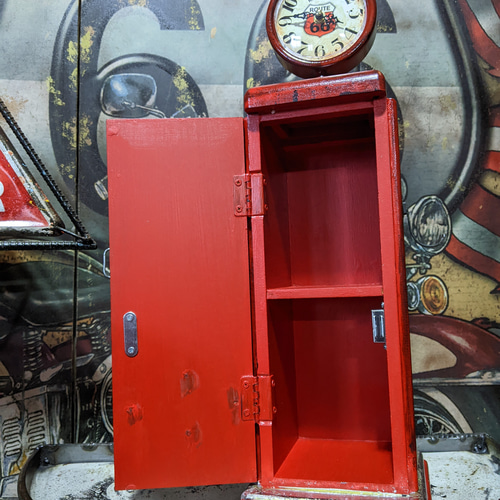 ガレージ雑貨 ガソリンポンプ型 置き時計 クロック & マルチキャビネット