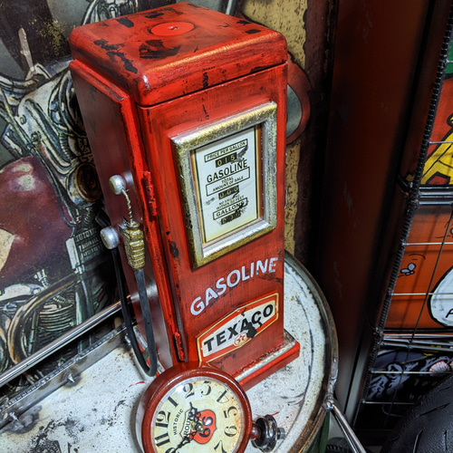 ガレージ雑貨 ガソリンポンプ型 置き時計 クロック & マルチ