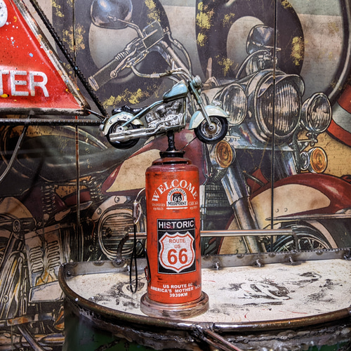 ガレージ雑貨 ガスポンプ型 マネーバンク ビンテージバイク ルート66