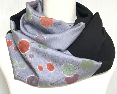 着物リメイクスヌード★マヨネーズ 正絹】着物リメイク 訪問着より ねじりスヌード（ネックウォーマー