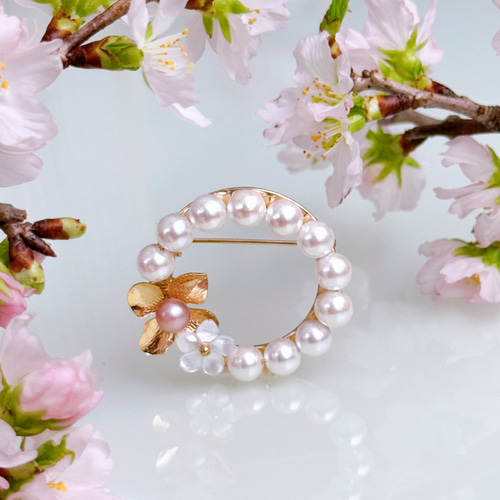 特集掲載】ピンク 淡水パール 桜 ブローチ サークル フォーマル 入学式