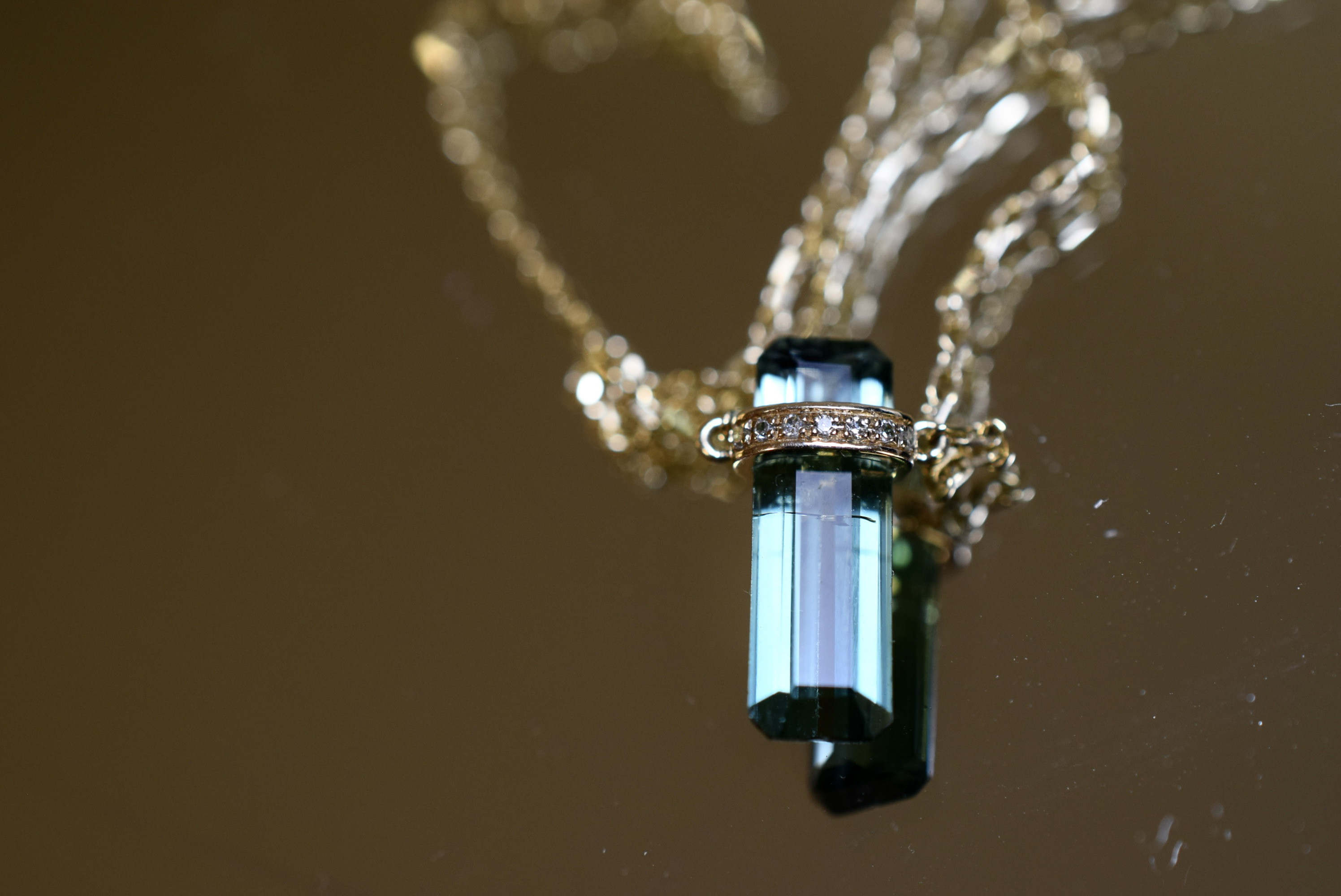 K9-01 天然 トルマリン k9金 k9ゴールド 青緑 ネックレス ダイヤモンド