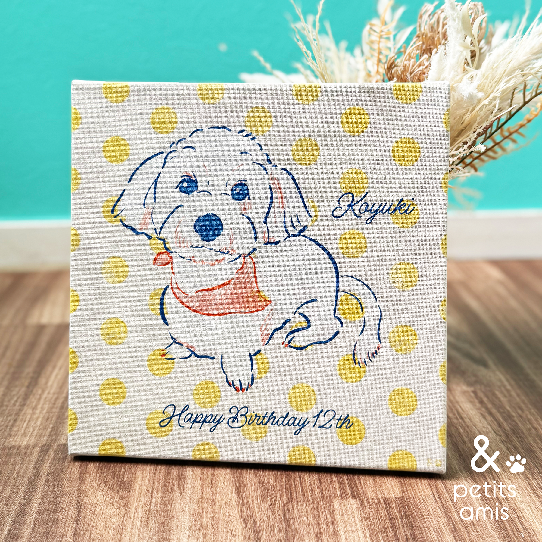 うちの子アートキャンバス B（全身）『ポートレート・オール』２匹まで ／ ペット 似顔絵 犬 名入れ 手描き インテリア