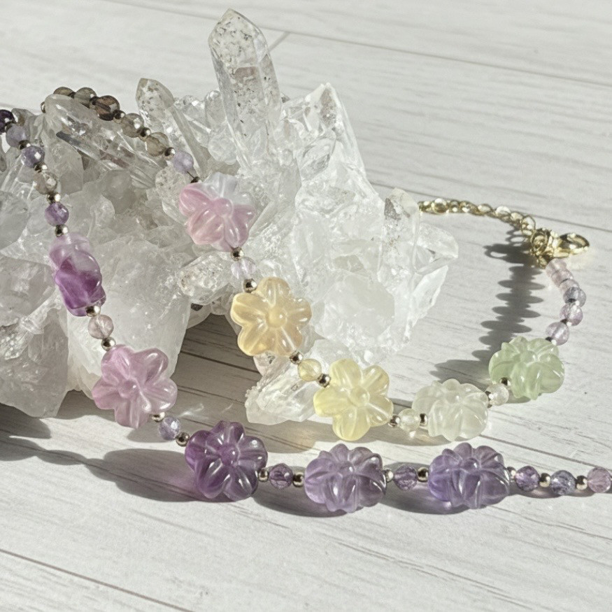 【2way】蛍石(ﾌﾛｰﾗｲﾄ)の砂糖菓子な羽織り紐/ブレスレット✤専用BOX付き