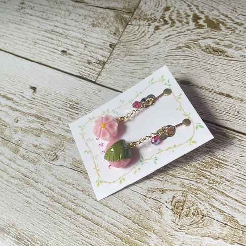 受注生産》桜の練り切りと桜餅のイヤリング/ピアス♡フェイクスイーツ