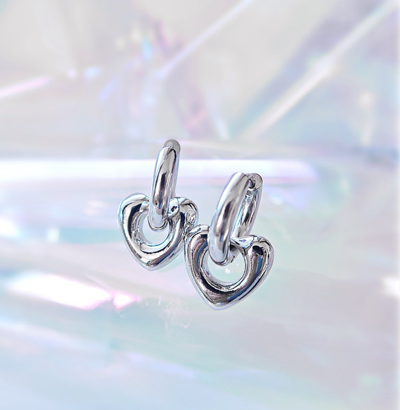 甜美又酷炫！人氣系列【2way】316L/心型銀環（耳環） 第1張的照片