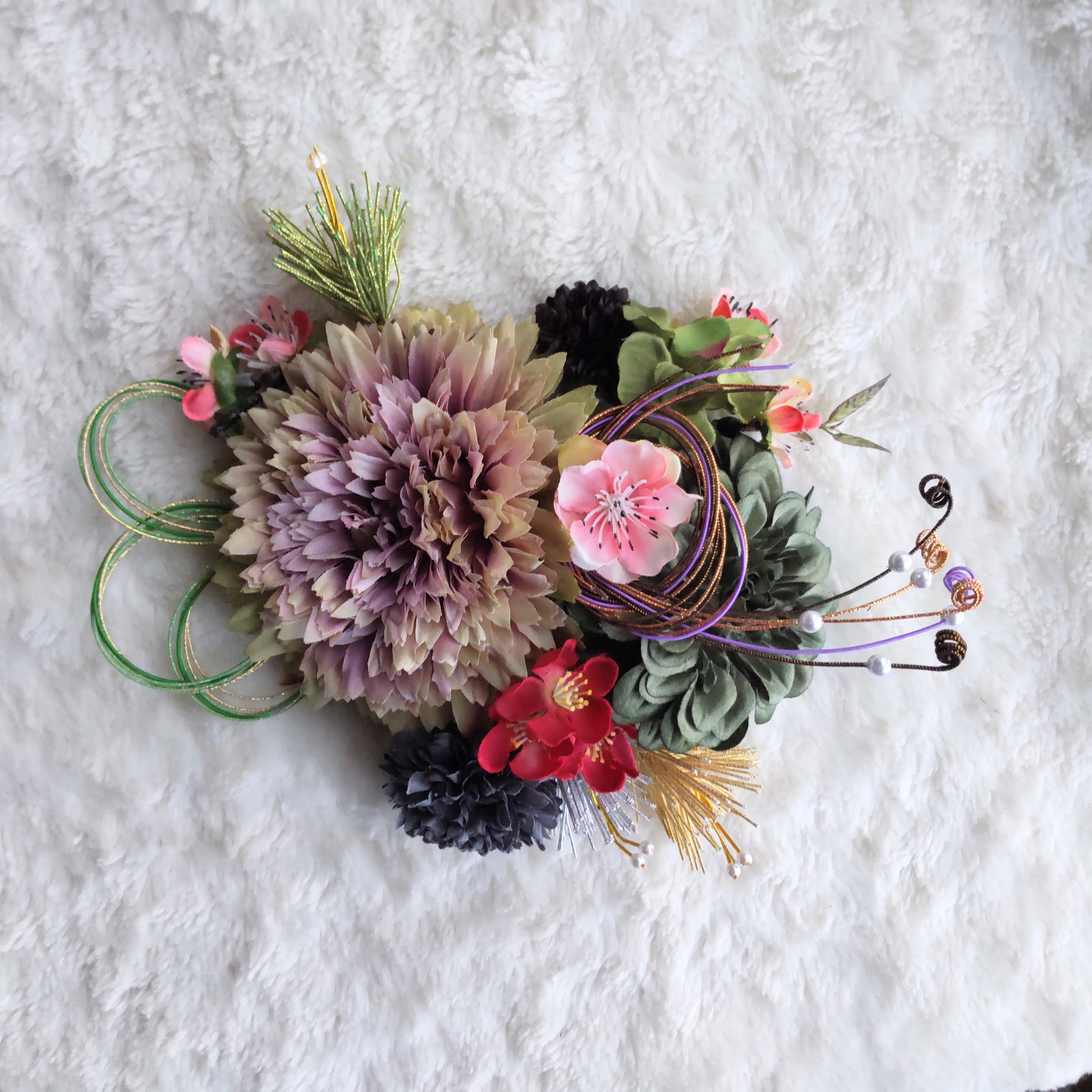 造花髪飾り　モーブマム　梅