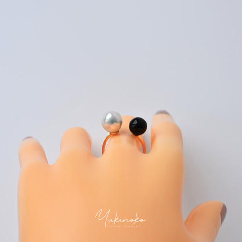 奇跡の一点】AAAエジソンパールとブラックオニキスのツインリング