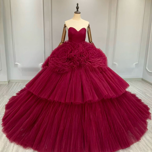 高品質保証！ワインレッド カラー変更可能 チュール プリンセスライン