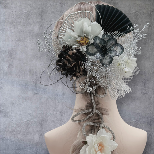 ディップアート 髪飾り 成人式 卒業式 結婚式 白 黒 ゴールド シルバー