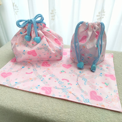 ハンドメイドお弁当袋・コップ袋・ランチョンマット 3点セット くまくん&ハート ハンドメイドお弁当袋・コップ袋・ランチョンマット 3点セット