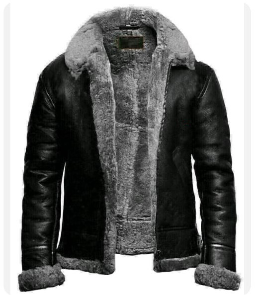 グレーシアリングを使用した羊革ジャケット Gray Shearling Sheep Leather Jacket