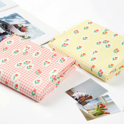 韓国製 花柄 ピクニックチューリップ チェック チューリップ 生地