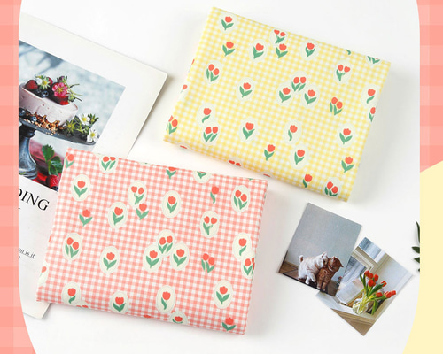 韓国製 花柄 ピクニックチューリップ チェック チューリップ 生地