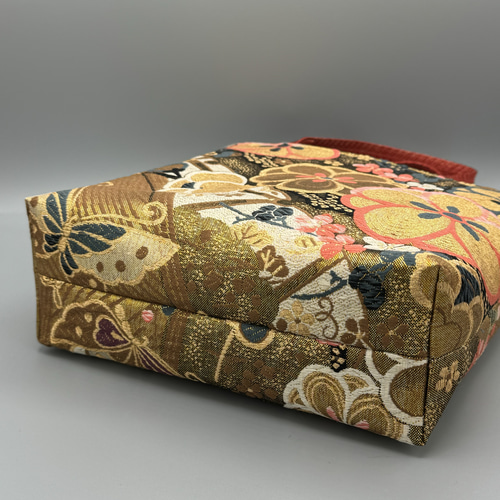 着物 帯 帯締め ハンドメイド トートバッグ リメイク 金 花 六通