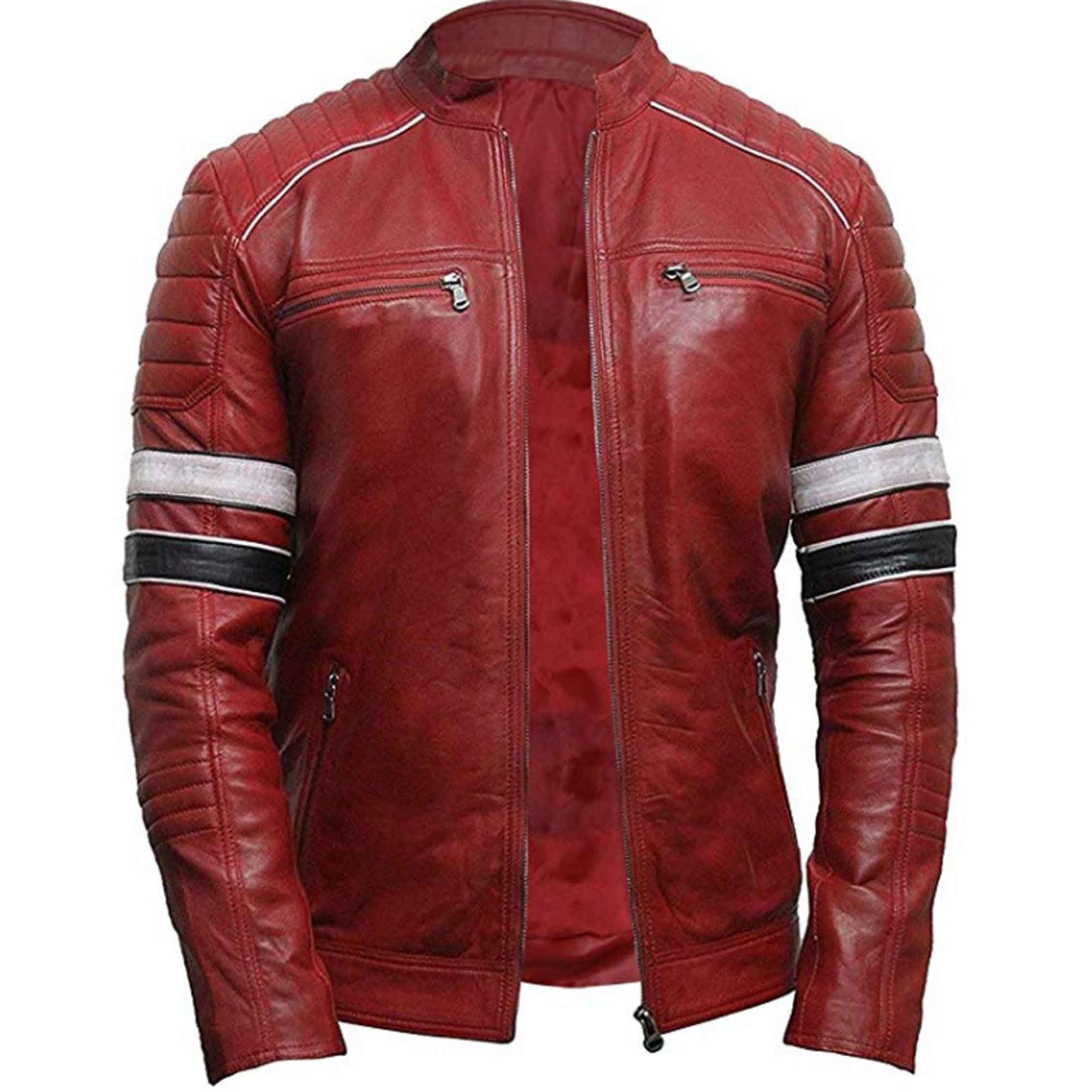 羊革・白と黒ストライプが入ったライダースジャケット Sheep Leather Jacket with Stripes