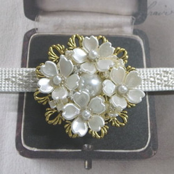 帯留め 帯留 桜＆パール 花 春 アンティークゴールド台座 帯留め