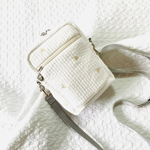 りゅうき♡ハンドメイドポシェット mini heart 両開きスマホショルダー H19W14D6 ヌビ ハート