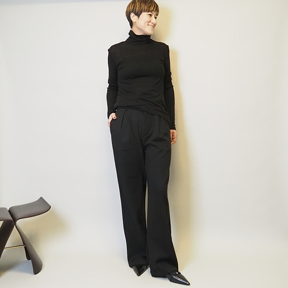 再販新作2025❤︎程よいシアー感タートルネックロングスリーブカットソーT（ブラック）25004BKF 6枚目の画像