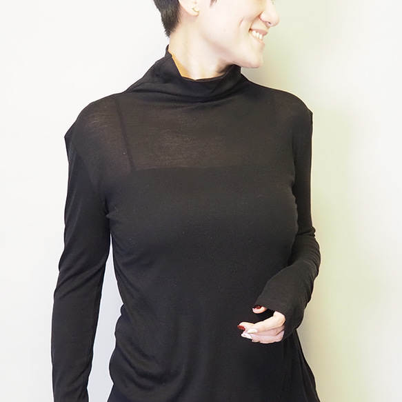 再販新作2025❤︎程よいシアー感タートルネックロングスリーブカットソーT（ブラック）25004BKF 10枚目の画像