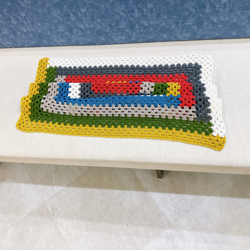 ブランケット マルチカバー 正方形 手編み ログキャビン ハンドメイド