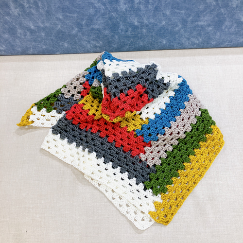 ブランケット マルチカバー 正方形 手編み ログキャビン ハンドメイド