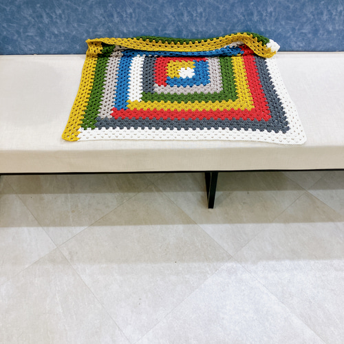 ブランケット マルチカバー 正方形 手編み ログキャビン ハンドメイド