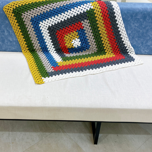 ブランケット マルチカバー 正方形 手編み ログキャビン ハンドメイド