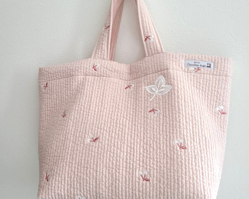 ヌビトート マザーズバッグ チェリー刺繍 ピンク トートバッグ