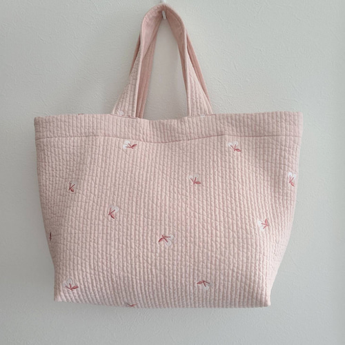 ヌビトート マザーズバッグ チェリー刺繍 ピンク トートバッグ