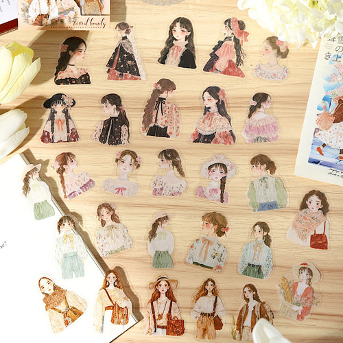 送料無料【S687コラージュ素材】海外PETシール 人物 女の子 ジャーナル