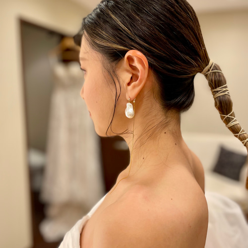 結婚式 2way大ぶり バロックパール パールピアス ウエディング