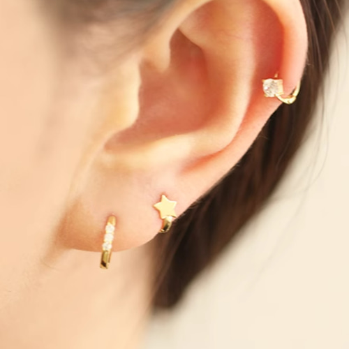 18K（片耳）K18YG星フープピアス K18ゴールドイヤーカフ18金YG18金PG18