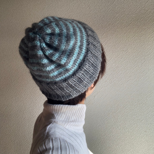 ボーダーニット帽【水色、グレー】 ニット帽・ビーニー
