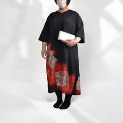 訳有り 3XL,黒留袖リメイク 大きいサイズワンピース - パネル模様,四季