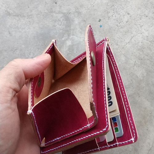 Sale!【受注製作】ヌメ革手染めエンジの小銭入れ付きマネークリップ