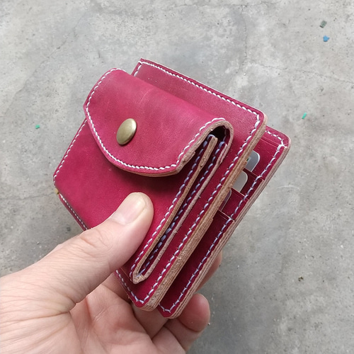 Sale!【受注製作】ヌメ革手染めエンジの小銭入れ付きマネークリップ