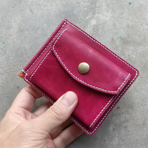 Sale!【受注製作】ヌメ革手染めエンジの小銭入れ付きマネークリップ