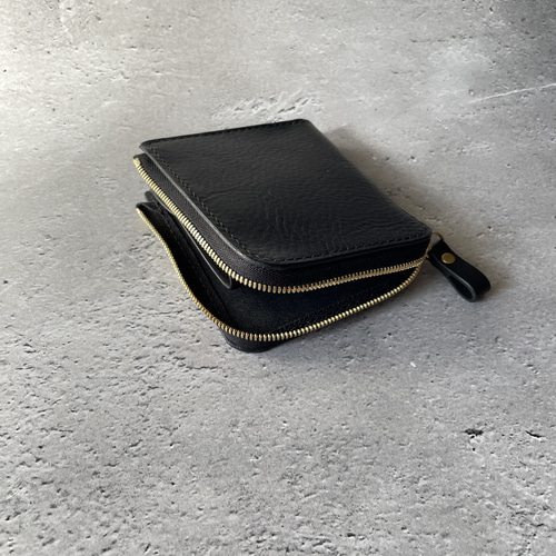 レザークラフト 特注黒色シボ革 L字ファスナー財布 黒色糸 受注製作 新入荷 レザークラフト 多目 黒色糸 L字ファスナー財布 特注黒色