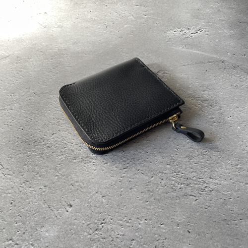 レザークラフト 特注黒色シボ革 L字ファスナー財布 黒色糸 受注製作 レザークラフト 特注黒色シボ革 L字ファスナー財布 黒色糸 受注製作