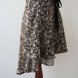 バレエ　ラップスカート[エッチングフラワー・ブラック51-107] L167etchingflower Black 6枚目の画像