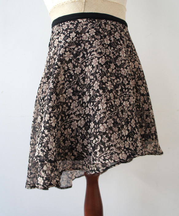 バレエ　ラップスカート[エッチングフラワー・ブラック51-107] L167etchingflower Black 12枚目の画像