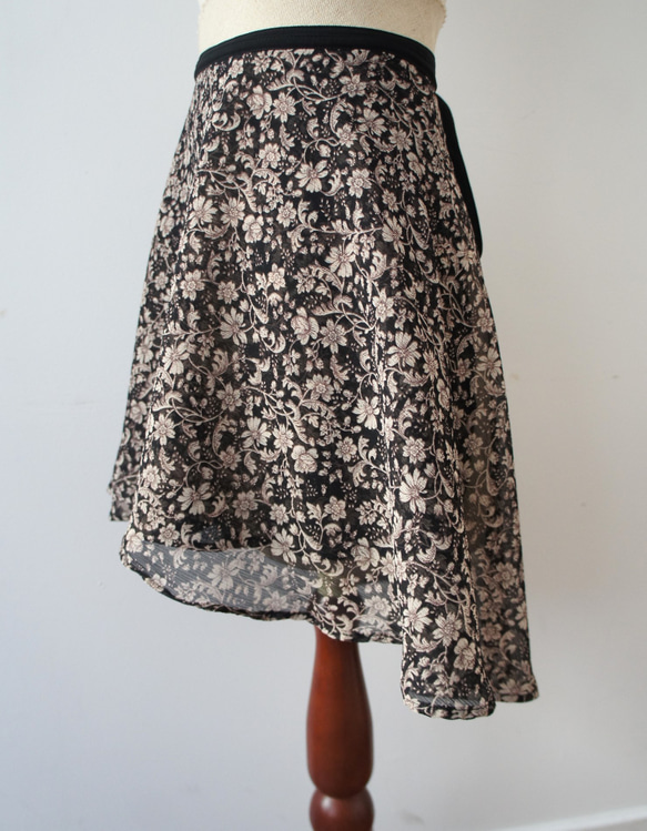 バレエ　ラップスカート[エッチングフラワー・ブラック51-107] L167etchingflower Black 10枚目の画像