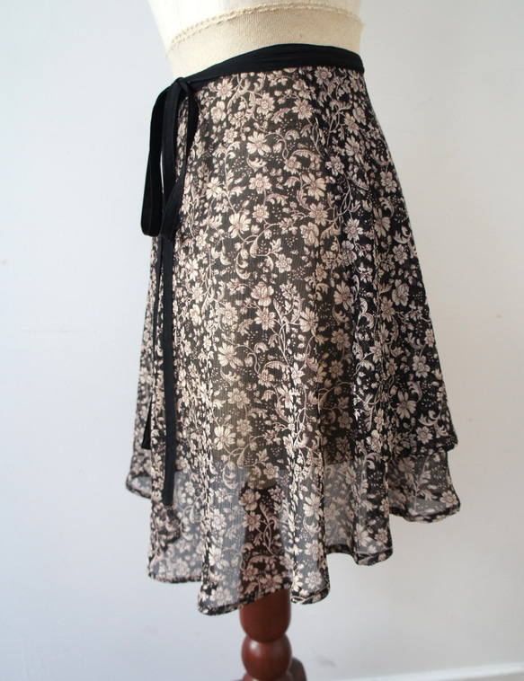 バレエ　ラップスカート[エッチングフラワー・ブラック51-107] L167etchingflower Black 11枚目の画像