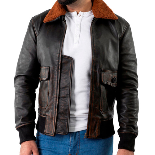 ヤギ革ダメージ加工のボンバージャケット Goat Leather Distressed