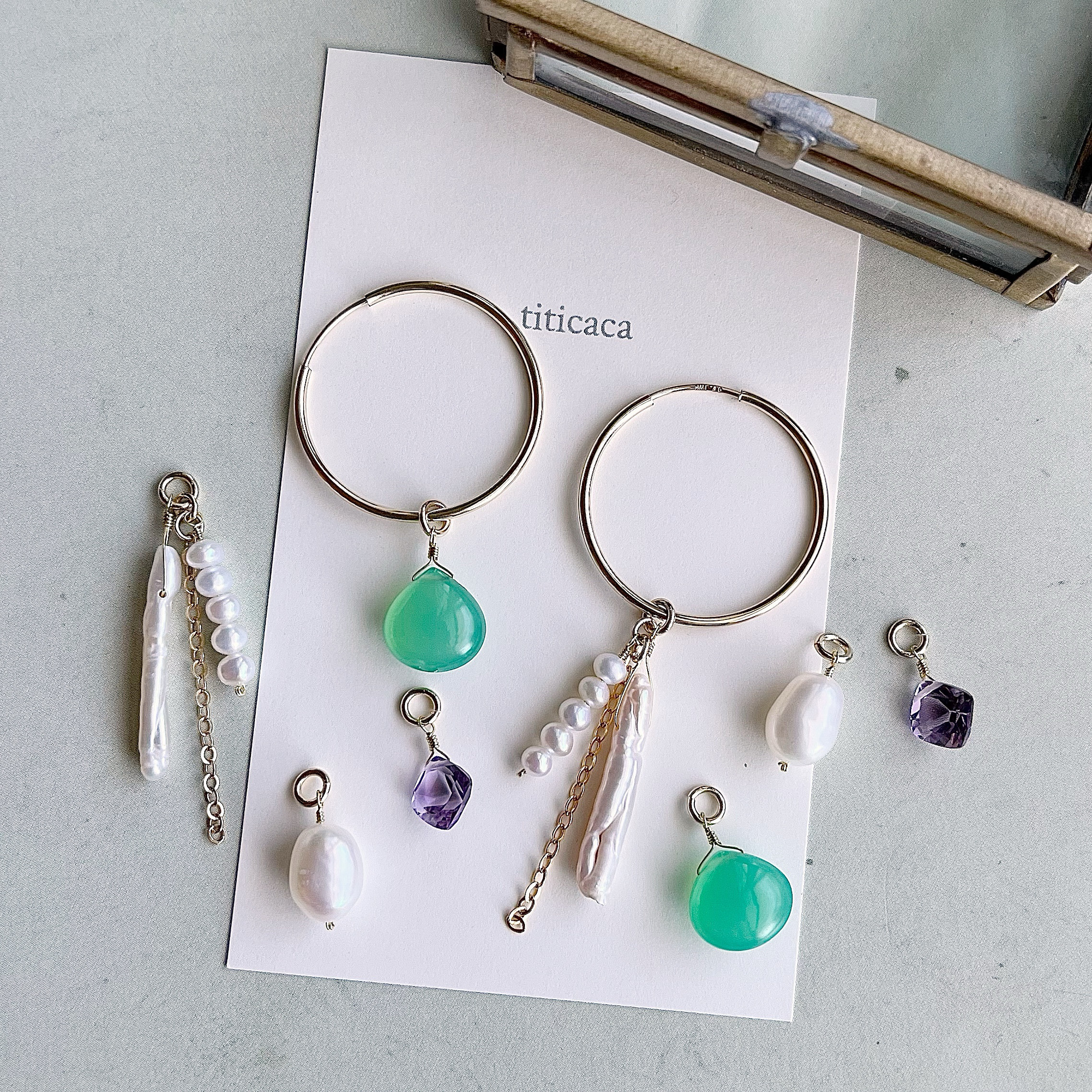 クリソプレーズ、ピンクアメジスト、淡水パール【チャームセット】