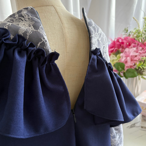 140-160cm洗濯OK】アシンメトリーフレア装飾ドレスワンピース